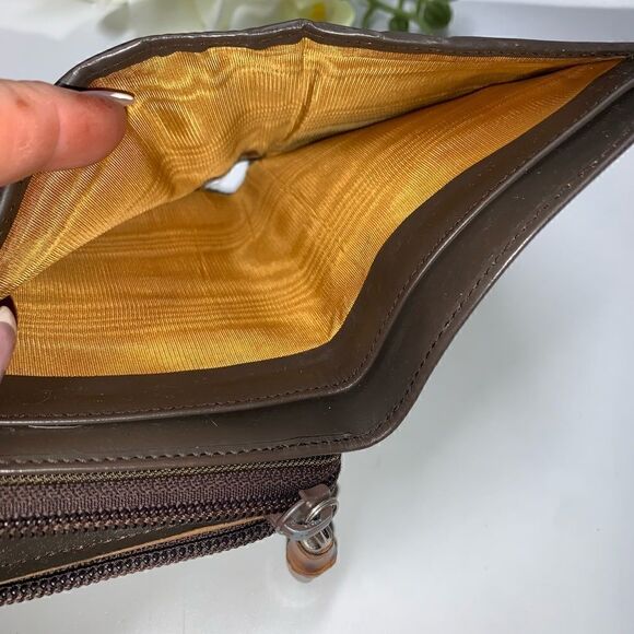 Authentic Gucci Leather/Canvas Bamboo Wallet Brown - Picture 10 of 11